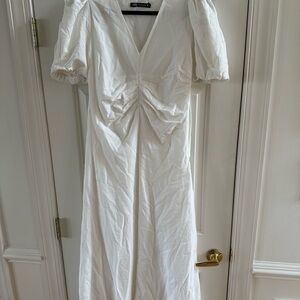 Elegant White Puff Sleeve Zara linen Dress
